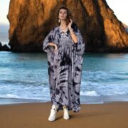Handmade Tiedye Rayon Kaftan Dress: Eclipse Smoke Boho Maxi - Cosmic Drift