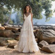 Boho Wedding Dress: Moonlight Cream Smocked Cotton Maxi Gown - Thea