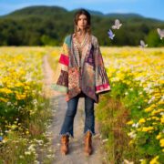 Boho Patchwork Kimono Jacket: Quilted Cotton Robe, Sunset Mirage - Mei - Image 9