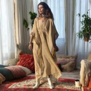 Hand Block Printed Cotton Kaftan: Saffron Marigold Boho Dress - Image 5