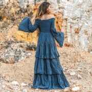 Boho Wedding Dress: Moonshadow Blue Cotton Off-Shoulder Maxi Gown - Lucia - Image 7