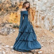 Boho Wedding Dress: Moonshadow Blue Cotton Off-Shoulder Maxi Gown - Lucia - Image 8