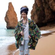 Plus Size Velvet Kimono Jacket: Boho Ikat Print, Artisan Robe - Mei - Image 4