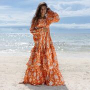 Off-Shoulder Boho Wedding Dress: Handmade Printed Cotton Maxi - Lucia
