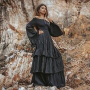 Lucia Off-Shoulder Boho Wedding Dress – Ruffled Tiered Cotton Maxi in Raven Black - Image 6