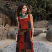 Boho Cotton Patchwork Apron Dress: Plus Size Maxi Sundress with Pockets - Binsa - Image 4