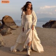 Plus Size Boho Cotton Maxi Dress: Tiered Ruffle Cream Gown - Isabella - Image 10