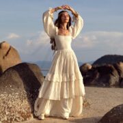 Plus Size Boho Cotton Maxi Dress: Tiered Ruffle Cream Gown - Isabella - Image 9
