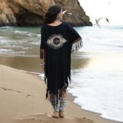 Plus Size Tie Dye Poncho: Black Cotton Fringe Kaftan with Celestial Eye - Arlo - Image 3