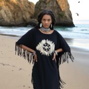 Plus Size Tie Dye Poncho: Black Cotton Fringe Kaftan with Celestial Eye - Arlo - Image 4