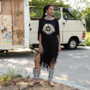 Plus Size Tie Dye Poncho: Black Cotton Fringe Kaftan with Celestial Eye - Arlo - Image 5