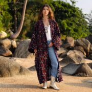 Plus Size Velvet Kimono: Hand Block Printed Floral Boho Duster - MAI