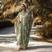 Handmade Crochet Embroidered Kimono Duster – Sage Green Flora Maxi