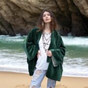 Plus Size Velvet Kimono Jacket: Evergreen Boho Cotton Coat - Mei - Image 8