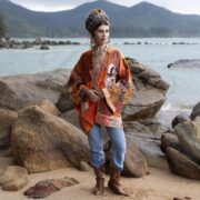 Boho Patchwork Silk Kimono Jacket: Sunfire Mosaic Quilted Artwear Robe - Mei