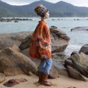 Boho Patchwork Silk Kimono Jacket: Sunfire Mosaic Quilted Artwear Robe - Mei - Image 2