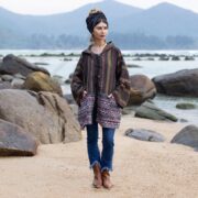 Boho Hooded Baja Jacket: Earth Echo Gheri Cotton Poncho - Plus Size - Sahara