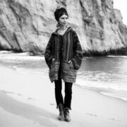 Boho Hooded Baja Jacket: Earth Echo Gheri Cotton Poncho - Plus Size - Sahara - Image 9