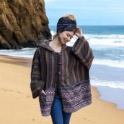 Boho Hooded Baja Jacket: Earth Echo Gheri Cotton Poncho - Plus Size - Sahara - Image 8