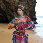 Plus Size Boho Tie Dye Kaftan: Hand-Dyed Cotton Maxi Dress - Mystic - Image 4