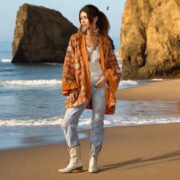 Plus Size Embroidered Velvet Kimono: Saffron Bloom Boho Jacket - Mei - Image 5