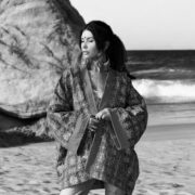 Plus Size Embroidered Velvet Kimono: Saffron Bloom Boho Jacket - Mei - Image 10