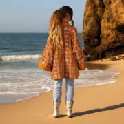 Plus Size Embroidered Velvet Kimono: Saffron Bloom Boho Jacket - Mei - Image 7