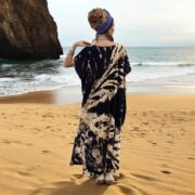 Plus Size Tie Dye Kaftan: Black Beige Boho Maxi Dress with Pockets - Nora - Image 7