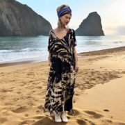 Plus Size Tie Dye Kaftan: Black Beige Boho Maxi Dress with Pockets - Nora - Image 5