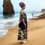 Plus Size Tie Dye Kaftan: Black Beige Boho Maxi Dress with Pockets - Nora - Image 6