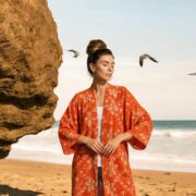 Vintage Silk Kimono Duster: Red Floral Boho Robe, Upcycled Sari Jacket - Mai - Image 8