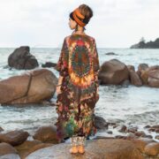 Plus Size Tie Dye Kaftan Dress: Boho Peace Sign Cotton Tunic - Mystic - Image 3