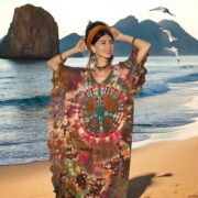 Plus Size Tie Dye Kaftan Dress: Boho Peace Sign Cotton Tunic - Mystic - Image 10