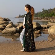 Plus Size Velvet Kimono Duster: Embroidered Boho Festival Coat - Harper jade - Image 2