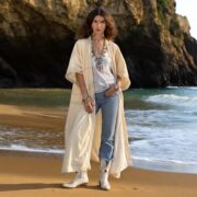 Plus Size Velvet Kimono Duster: Boho Lace Jacket, Mooncream Dune - Misty - Image 5