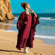 Plus Size Boho Ruffle Kaftan Dress – Wild Heart Garnet Dusk Maxi Abaya - Image 8