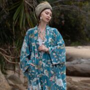 Plus Size Boho Velvet Kimono: Bluebird Magnolia Print Duster - Harper Jade - Image 10
