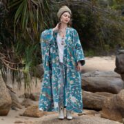 Plus Size Boho Velvet Kimono: Bluebird Magnolia Print Duster - Harper Jade - Image 7