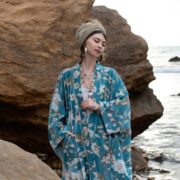 Plus Size Boho Velvet Kimono: Bluebird Magnolia Print Duster - Harper Jade - Image 4