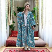 Plus Size Boho Velvet Kimono: Bluebird Magnolia Print Duster - Harper Jade - Image 5