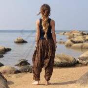 Boho Harem Pants Plus Size: Rust Brown Patchwork Cotton Trousers - Spiritu - Image 3