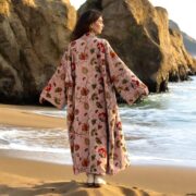 Boho Velvet Kimono Robe: Floral Cotton Duster, Plus Size Festival Coat - Mai - Image 3