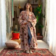 Boho Velvet Kimono Robe: Floral Cotton Duster, Plus Size Festival Coat - Mai - Image 5