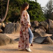 Boho Velvet Kimono Robe: Floral Cotton Duster, Plus Size Festival Coat - Mai - Image 8