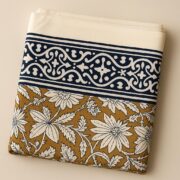 Hand Block Print Cotton Sarong: Boho Beach Cover Up, Golden Flora Scarf - Bichi - Image 6