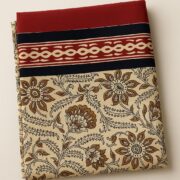 Hand Block Print Cotton Sarong: Boho Beach Cover Up, Golden Flora Scarf - Bichi - Image 7