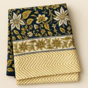 Hand Block Print Cotton Sarong: Boho Beach Cover Up, Golden Flora Scarf - Bichi - Image 9