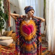 Plus Size Tie Dye Kaftan Dress: Ember Heart Boho Cotton Maxi Robe - Nora - Image 6