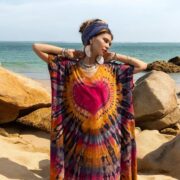 Plus Size Tie Dye Kaftan Dress: Ember Heart Boho Cotton Maxi Robe - Nora - Image 10
