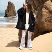 Plus Size Velvet Kimono Jacket: Raven Black Boho Coat - Mei - Image 7